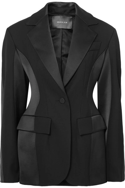 Mugler Paneled Grain De Poudre Wool And Satin Blazer In Black