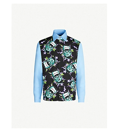 Prada Frankenstein-print Relaxed-fit Cotton Shirt In Mint Blue