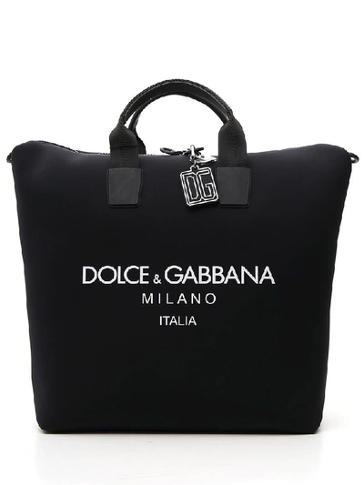Dolce & Gabbana Printed Logo Tote Bag In Black