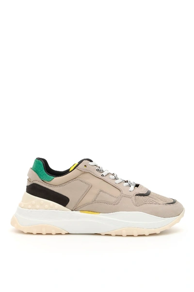 Tod's Leather And Fabric Trainers In Beige,green,yellow