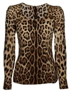 Dolce & Gabbana Leopard Print Silk Blend Long Sleeve Top In Leopard Print