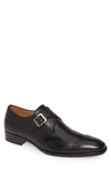 Mezlan Forest Single Monk Strap Wingtip Shoe In Black Leather
