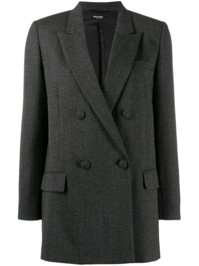 Miu Miu Double Breasted Wool Blazer In Grey