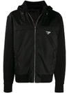 PRADA PRADA HOODED ZIP-UP JACKET - 黑色