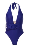 ADRIANA DEGREAS HALTERNECK BELTED SWIMSUIT,771871