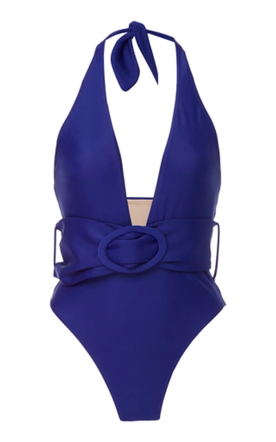Adriana Degreas Majorelle Belted Halterneck Swimsuit In Blue