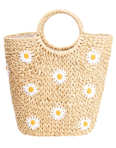 Poolside Susan Daisy Basket Tote In Natural