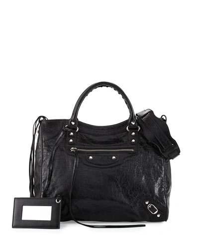 Balenciaga Classic Nickel Velo Aj Leather Bag, Black