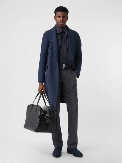 Burberry Classic Fit Cotton Blend Tailored Trousers In Navy