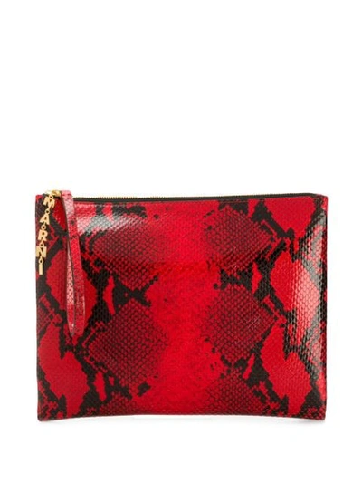 Marni Python-effect Leather Clutch Bag - 红色 In Red