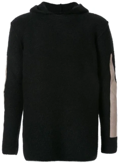 Rick Owens Hooded Patchwork Sweatshirt In Black