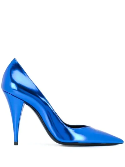 Saint Laurent 100mm Boop Metallic Leather Pumps In Blue