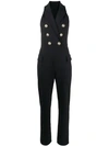 Balmain Button-embellished Stretch-knit Jumpsuit In Black