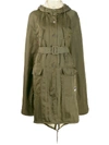 MIU MIU MIU MIU HOODED MILITARY CAPE - GREEN