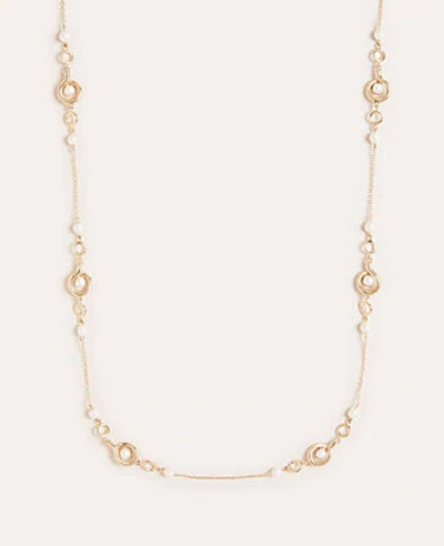 Ann Taylor Pearlized Station Necklace In Gold