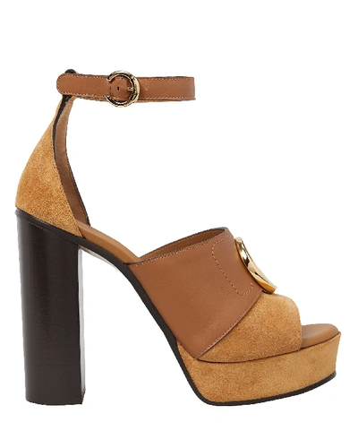 Chloé C Logo Platform Sandals In Brown