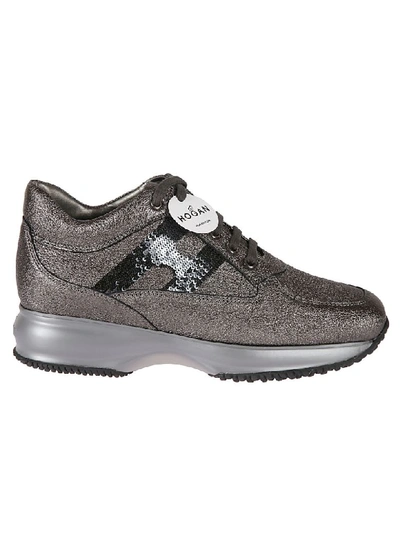 Hogan Interactive Crackled Leather Sneakers In Taupe