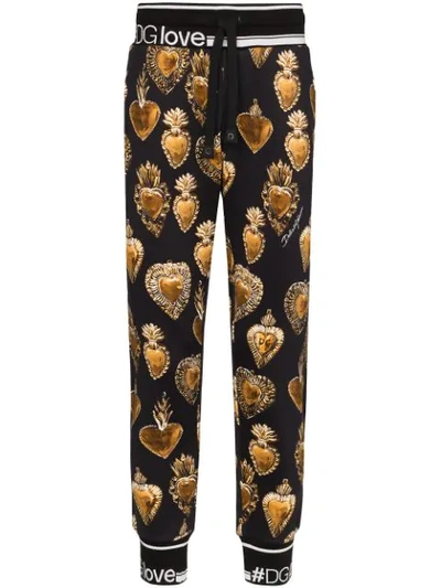 Dolce & Gabbana Jersey Jogging Trousers With Sacred Heart Print In Black