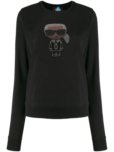 Karl Lagerfeld Embellished Cotton Blend Sweatshirt In Black