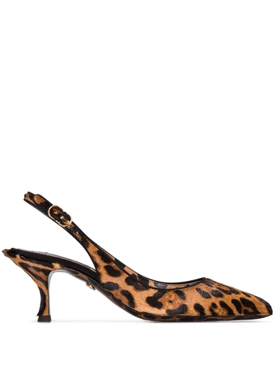 Dolce & Gabbana Leopard-print Calf Hair Slingback Pumps In Brown,black