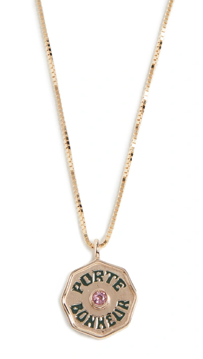 Marlo Laz 14k Mini Pb Coin Necklace In Pink Tourmaline/gold