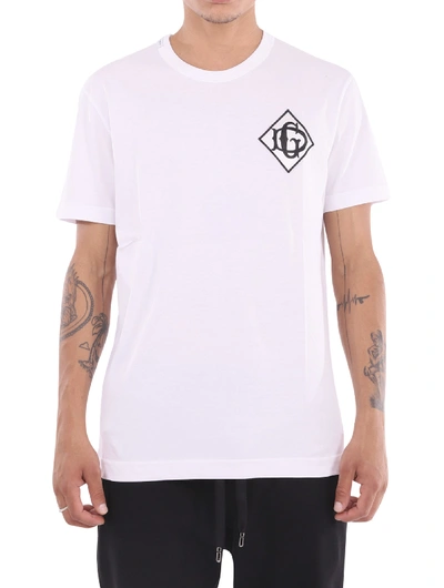 Dolce & Gabbana Monogram-embroidered Cotton-jersey T-shirt In White