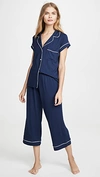 EBERJEY GISELE SHORT SLEEVE CROP PJ SET NAVY/IVORY,EBERJ41699