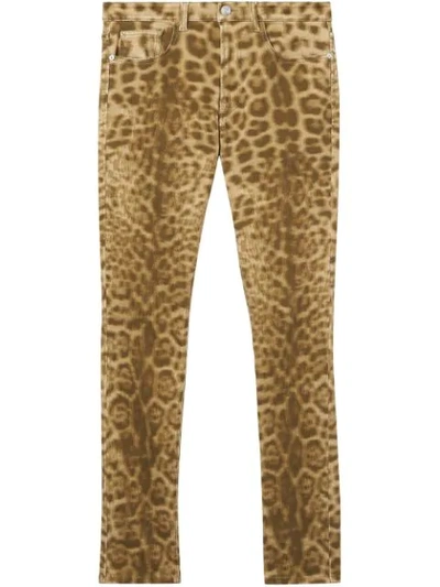 Burberry Straight Fit Leopard Print Japanese Denim Jeans In Tan