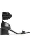 BURBERRY GOLD-PLATED DETAIL LEATHER BLOCK-HEEL SANDALS