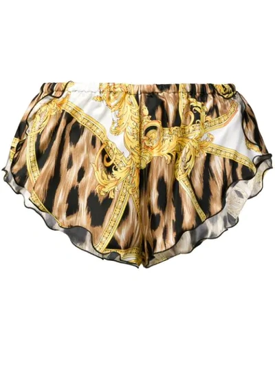 Versace Ruffled Printed Silk-twill Shorts In A7001 F.do Bianco/stampa