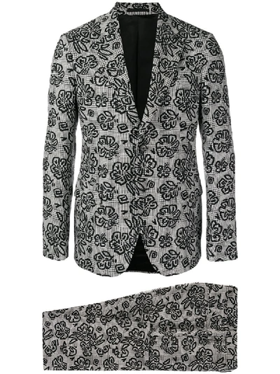 Versace Floral Houndstooth Suit - Grey