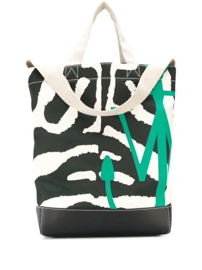 Jw Anderson Zebra And Leopard-print Canvas Tote Bag In White