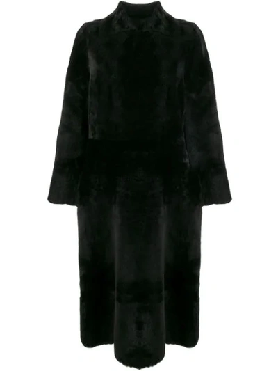 Rochas Lambleather Coat In Black