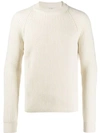 Saint Laurent Ribbed Raglan Sleeves Jumper In Neutrals