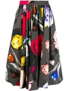 Prada Gonna Midi In Cotone A Pieghe Con Stampa Floreale In Black
