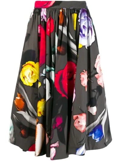 Prada Floral Print Pleated Skirt - 灰色 In Black