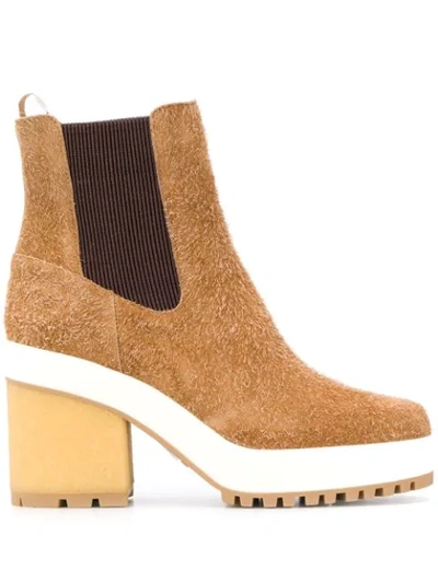 Hogan Block Heel Ankle Boots In Light Brown