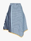 I AM CHEN I-AM-CHEN CHECK AND STRIPE KNITTED ASYMMETRIC SKIRT,CZK193012BLUE14037573