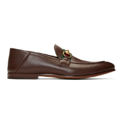 Gucci Men's Leather Horsebit Loafer With Web In Brown