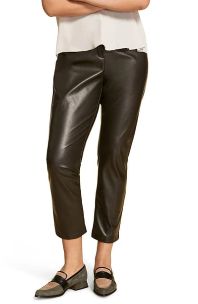 Marina Rinaldi Faux Stretch Leather Pants In Dark Brown