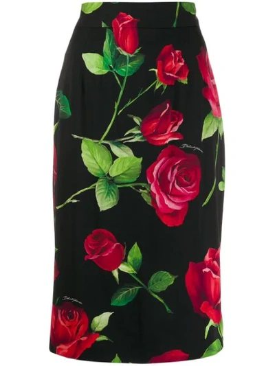 Dolce & Gabbana Floral-print Silk-blend Chiffon Skirt In Black