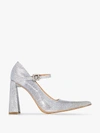 AREA AREA SILVER 90 GLITTER MARY JANE LEATHER PUMPS,PF19F0413783187