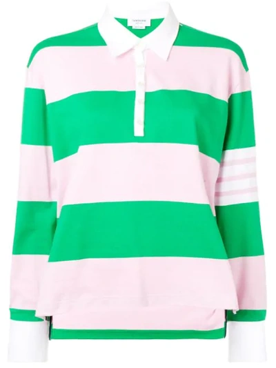 Thom Browne 4-bar Green Oversized Rugby Polo In Pink