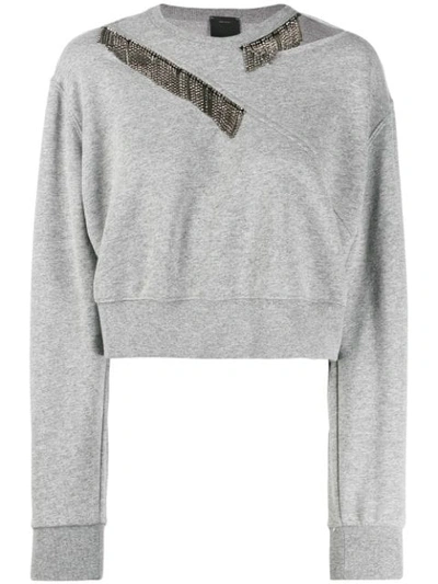 Pinko Crystal Embellished Sweatshirt In Grey