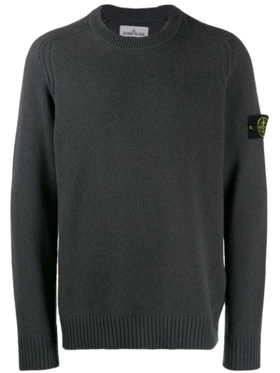 Stone Island Logo Patch Knitted Sweater In Grey