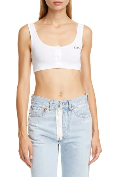 Off-white Snap Front Crop Tank In White Black