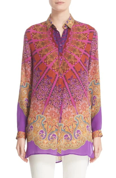 Etro Mandala Print Silk Tunic In Purple