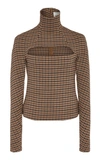 A.W.A.K.E. CUTOUT GINGHAM TURTLENECK TOP,744818