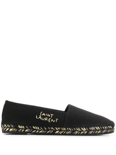 Saint Laurent Gold-tone Stitched Logo Espadrilles In Nero