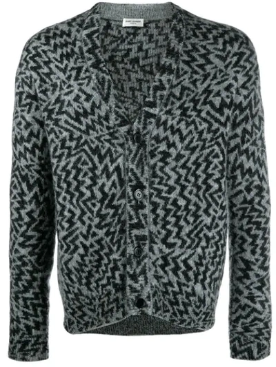Saint Laurent Geometric-jacquard Wool-blend Cardigan In Grey